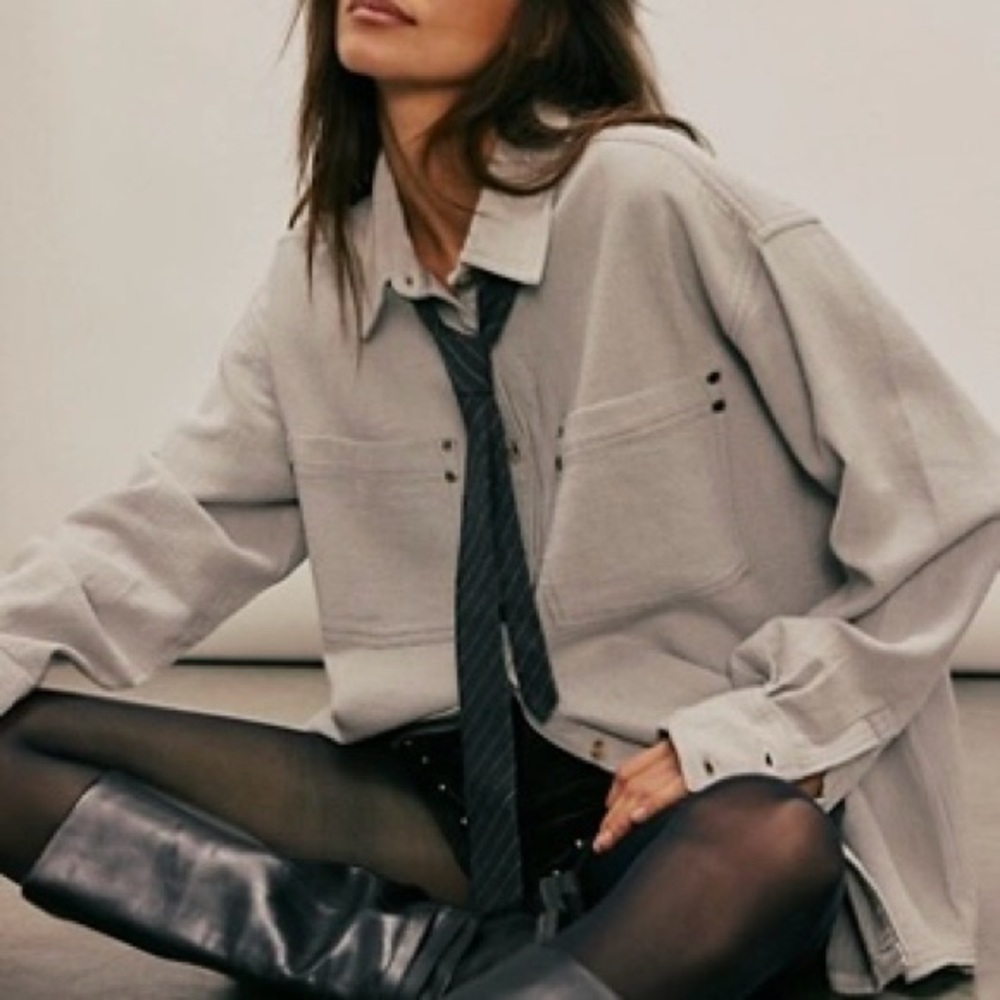 Free People We The Free Freddie Menswear Shirt Grey Small NWOT